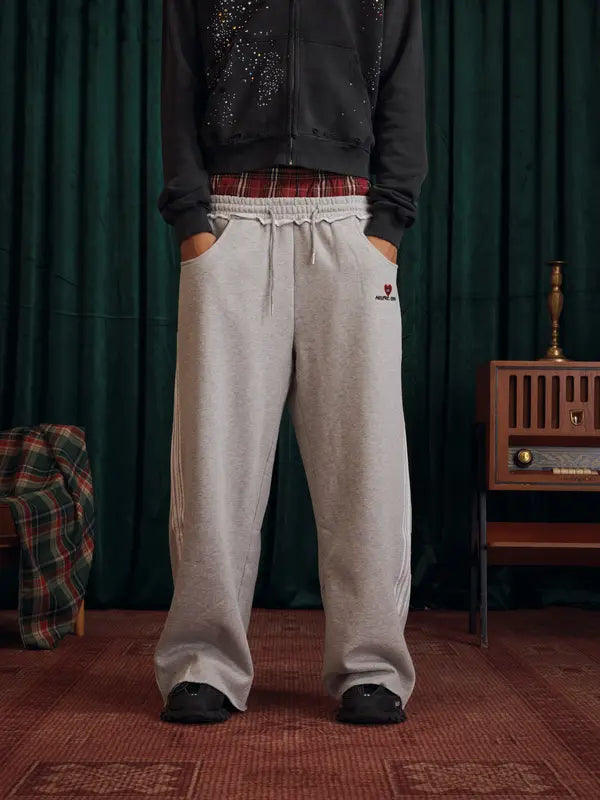 Double Waist Plaid Patchwork Cotton Baggy Sweatpants